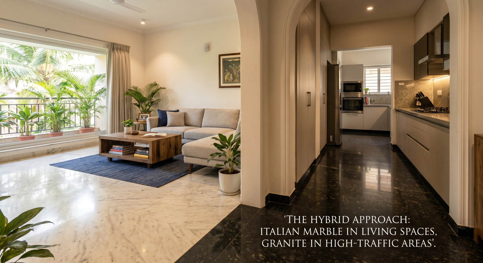 italian marble in the living room and granite flooring